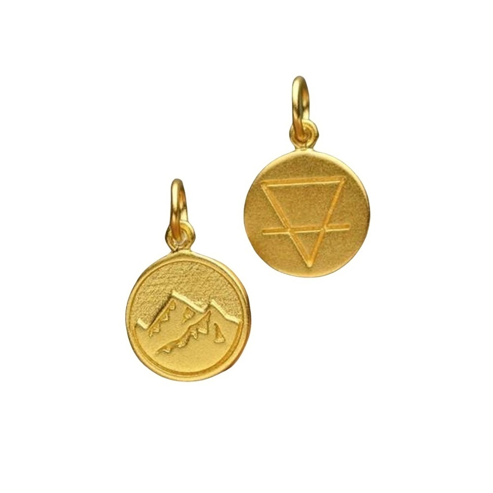 24K Gold Plated Sterling Silver Charm – Mountain & Earth Symbol, Reversible 12mm